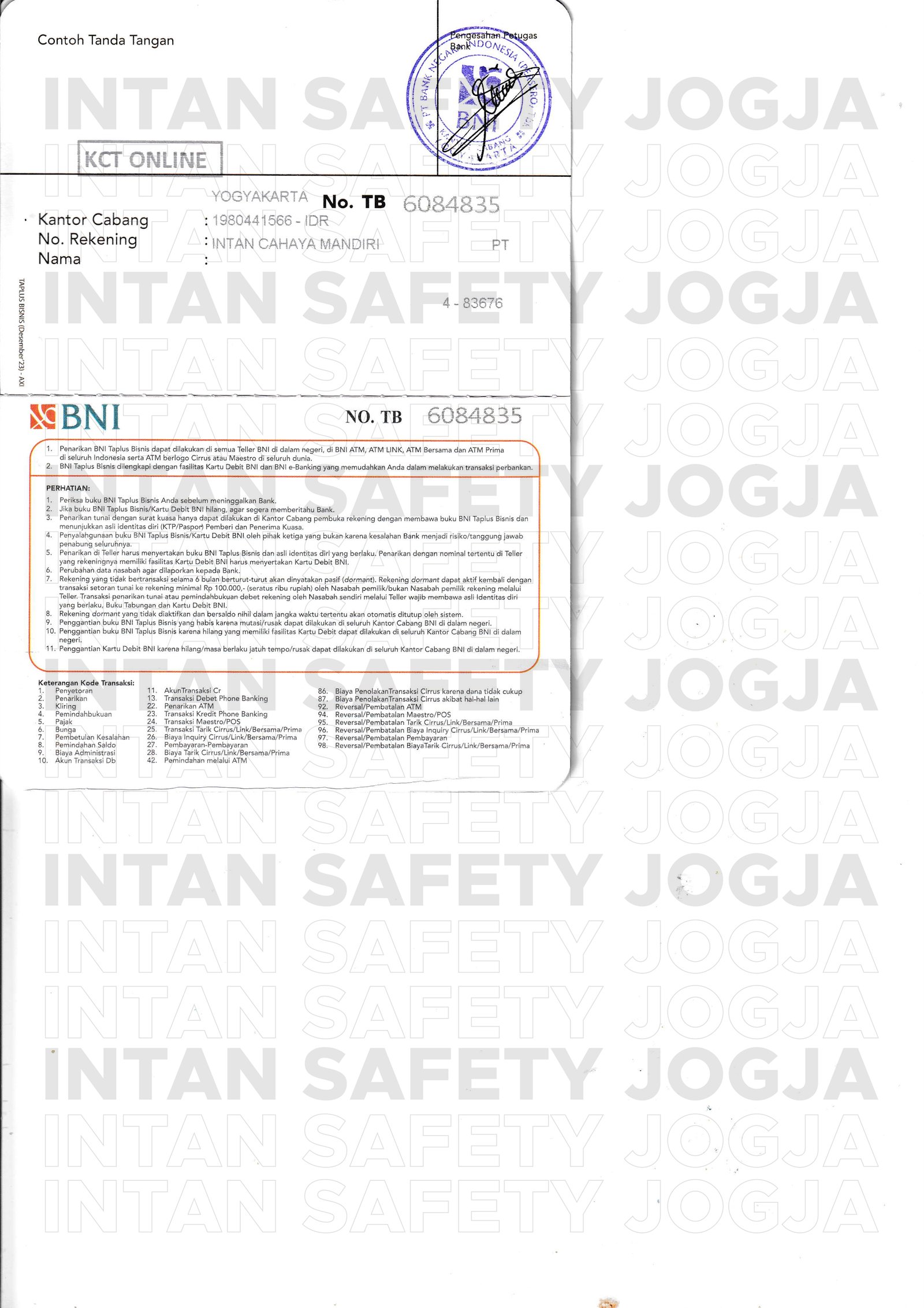 Rekening Bank Perusahaan PT Intan Cahaya Mandiri